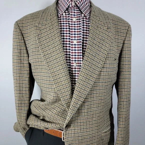 VTG Town‎ Craft Men's Tweed Sport Coat Two Button Multi Color Houndstooth 46L